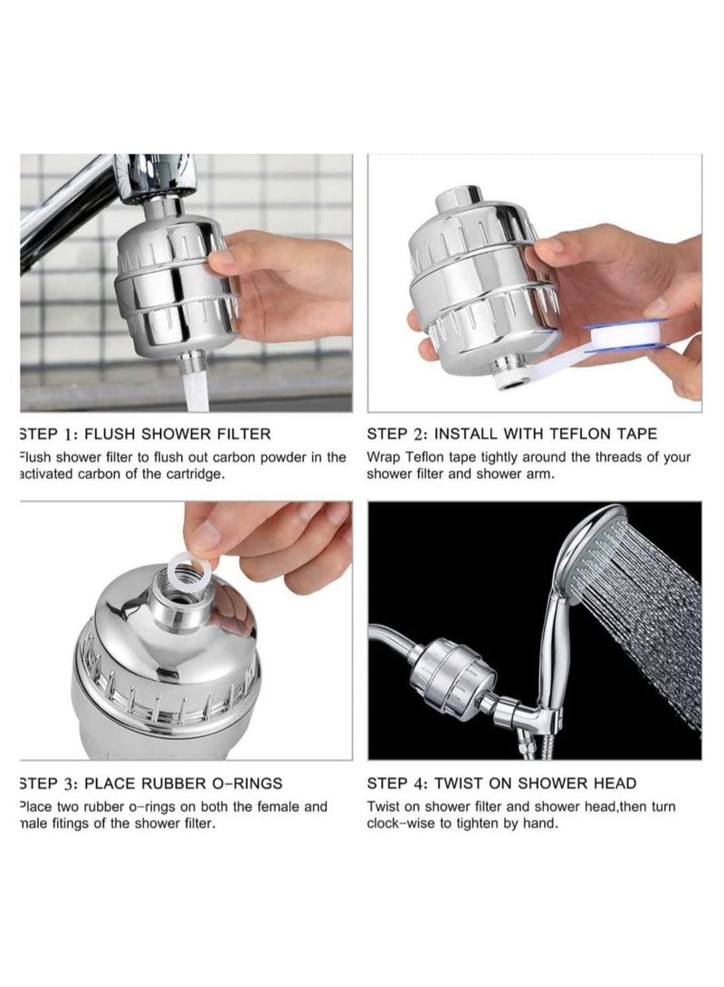 HOMESTAR فلتر دش، فلتر مائي من 20 مرحلة، رأس للمياه العسرة، مع 3 خراطيش قابلة للاستبدال، منقي عالمي لإزالة الكلور - Image 2