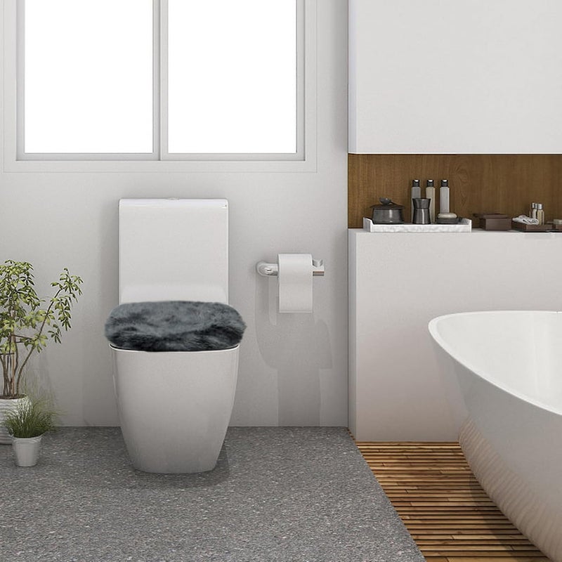 Insun Soft Fluffy Toilet Seat Cover, Washable Absorbent Lid Cover, Adjustable Non Slip Backing for Most Bathroom Toilet Lids Tie-Dyed Charcoal Gray 17.7" x 19.7" - Image 4