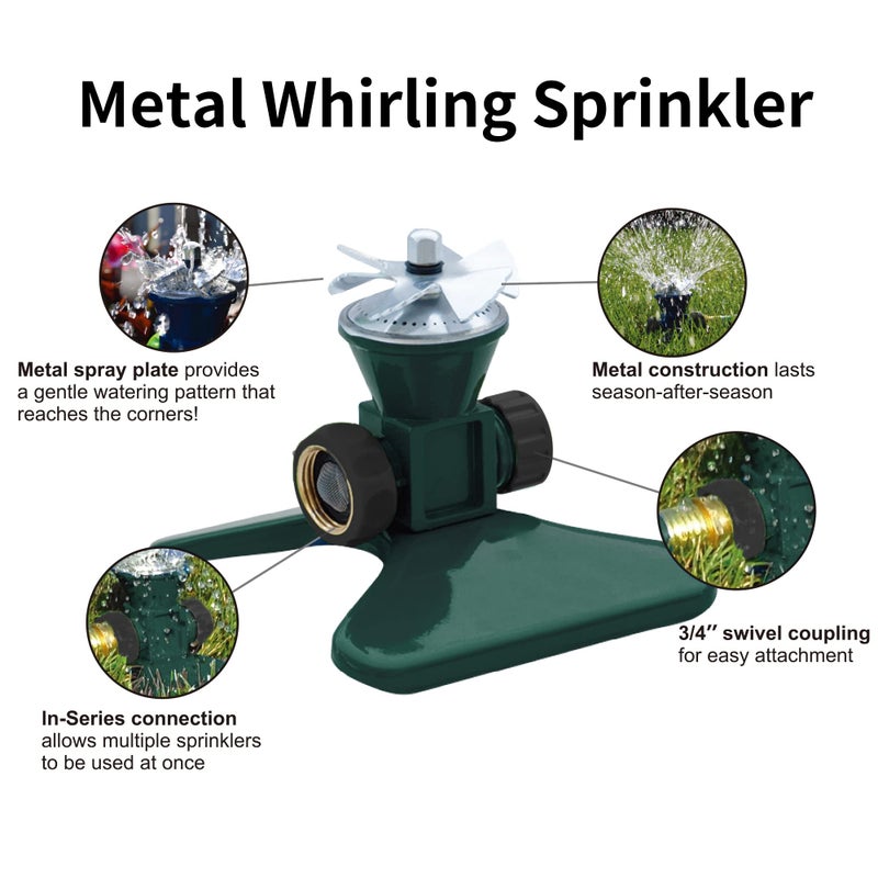 Biswing 2 Pack Lawn Sprinkler, Heavy Duty Metal Square Garden Sprinkler, 360 Degree Large Area Irrigation, Connectable Rotating Automatic Water Sprinklers for Yard Lawn Garden Watering - Image 2