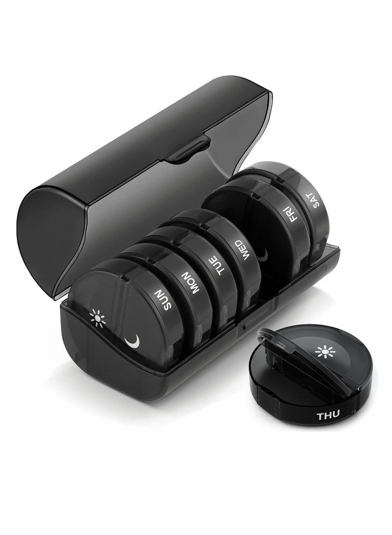 KASTWAVE Pill Organizer 2 Times a Day, Weekly AM PM Box, Large Capacity 7 Day Cases for Pills/Vitamin/Fish Oil/Supplements (Black) - Image 1