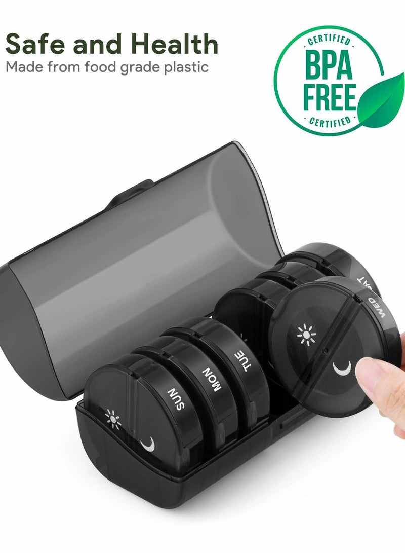 KASTWAVE Pill Organizer 2 Times a Day, Weekly AM PM Box, Large Capacity 7 Day Cases for Pills/Vitamin/Fish Oil/Supplements (Black) - Image 4