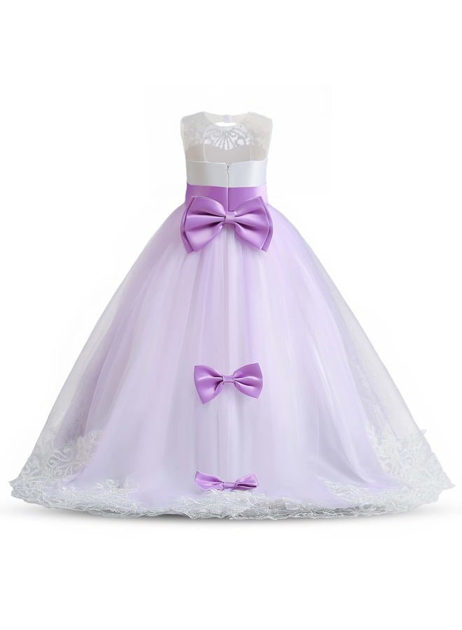 NNJXD Girls Princess Lilac Pageant Long Dress Kids Tulle Prom Ball Gowns, Purple 4, 8-9 Years - Image 4
