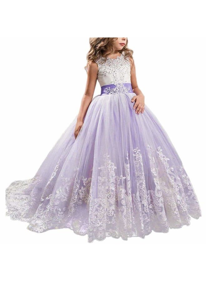NNJXD Girls Princess Lilac Pageant Long Dress Kids Tulle Prom Ball Gowns, Purple 4, 8-9 Years - Image 1