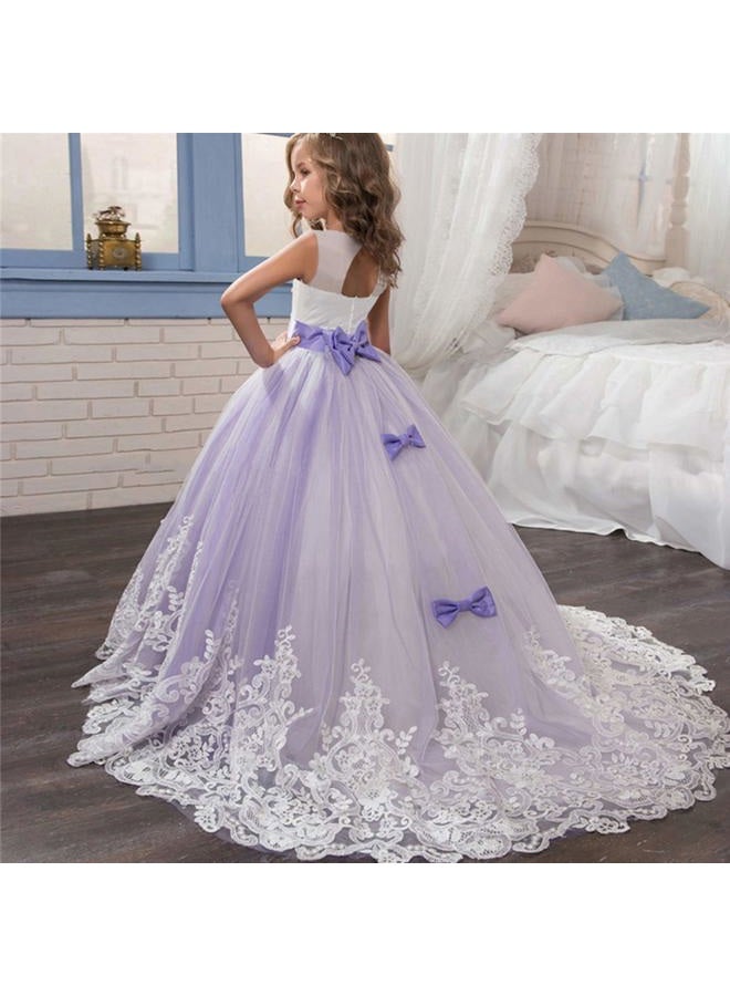 NNJXD Girls Princess Lilac Pageant Long Dress Kids Tulle Prom Ball Gowns, Purple 4, 8-9 Years - Image 2