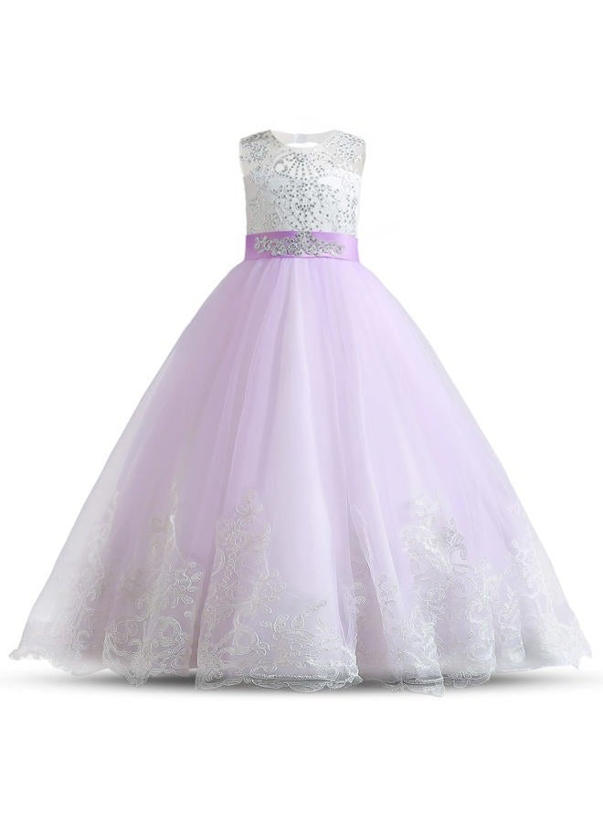 NNJXD Girls Princess Lilac Pageant Long Dress Kids Tulle Prom Ball Gowns, Purple 4, 8-9 Years - Image 3