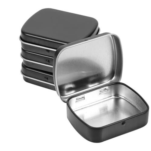 STORE 2508 Pack of 4 Mini Hinged Metal Tin Box Portable Small Container Storage Case with Solid Hinged Top for Drawing Pin Nail Art Bead Earring and Jewellery Craft Organizing - Image 1