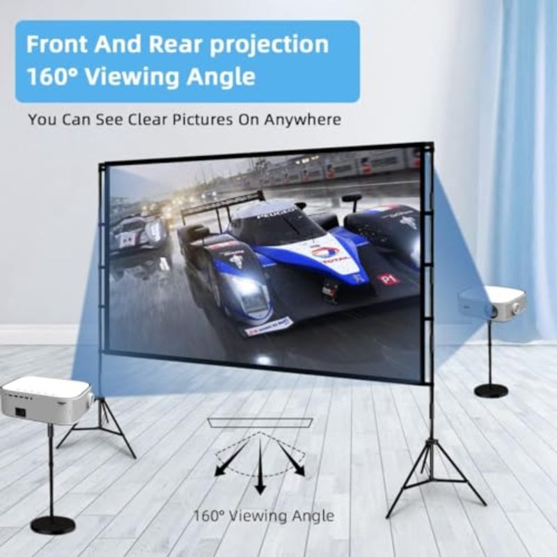 Projector Screen and Stand, 150 inch Large Indoor Movie Projection Screen, 16: 9 4K Wrinkle-Free Design for Outdoor Yard Movie Night and Outdoor Camping, Conference, Office - Image 4