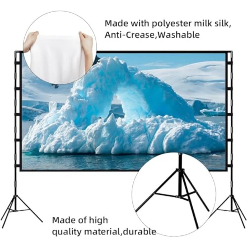 Projector Screen and Stand, 150 inch Large Indoor Movie Projection Screen, 16: 9 4K Wrinkle-Free Design for Outdoor Yard Movie Night and Outdoor Camping, Conference, Office - Image 3