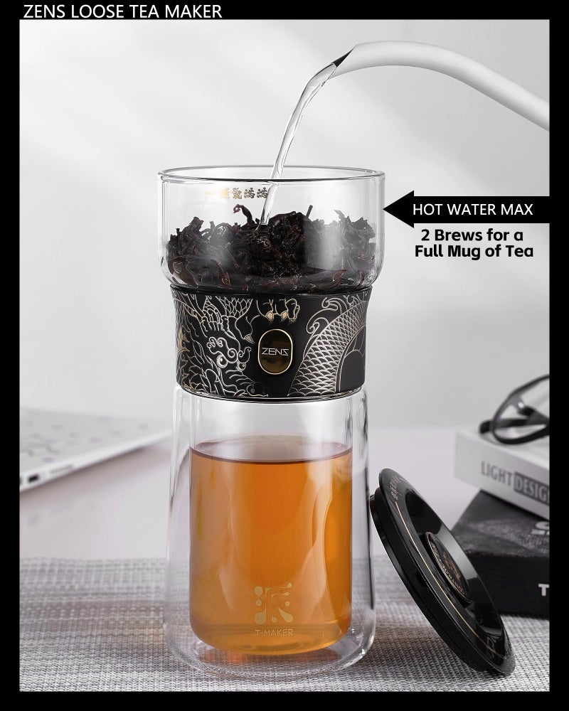 ZENS Cool Glass Teapot with Infuser, Smart One Touch Tea Maker for Loose Tea Diffusers with Insulated Mug and Portable Tea Kits, Enchanted Teapot Alternatives for Tea Lover Gifts - Image 3