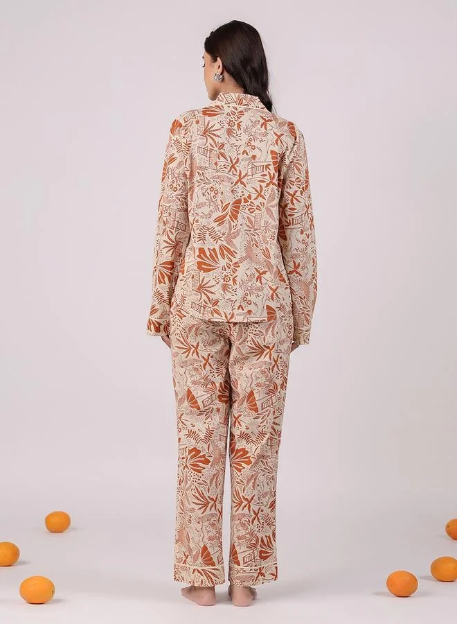 sanskrutihomes sanskrutihomes Tropical Printed Cotton Shirt and Pyjama Set