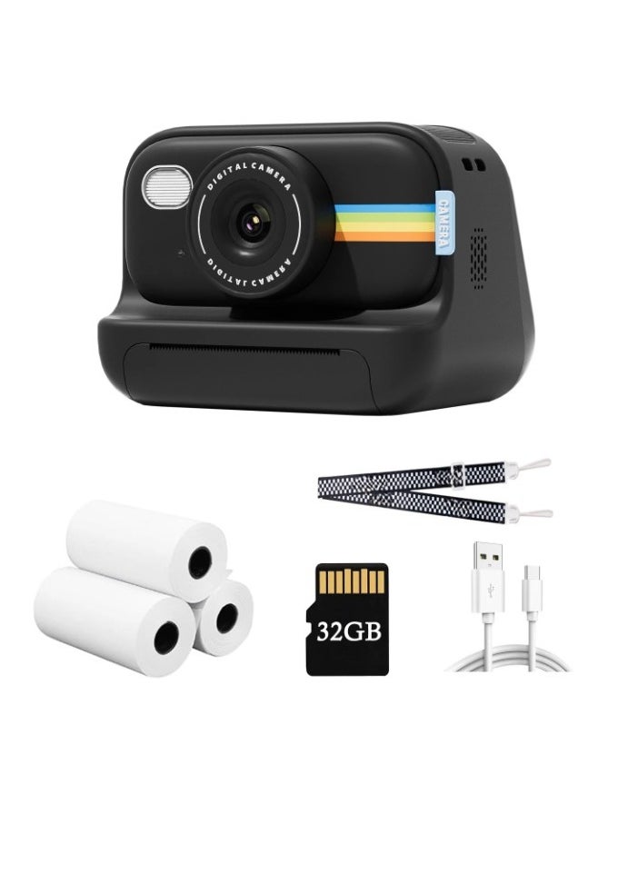 AROAQ Instant Print Camera, 1080P HD Digital Video Camera, Lightweight And Durable Kids Portable Camera. High Capacity Digital Camera With Print Paper 32GB Card And Lanyard, (Black)  - Image 1