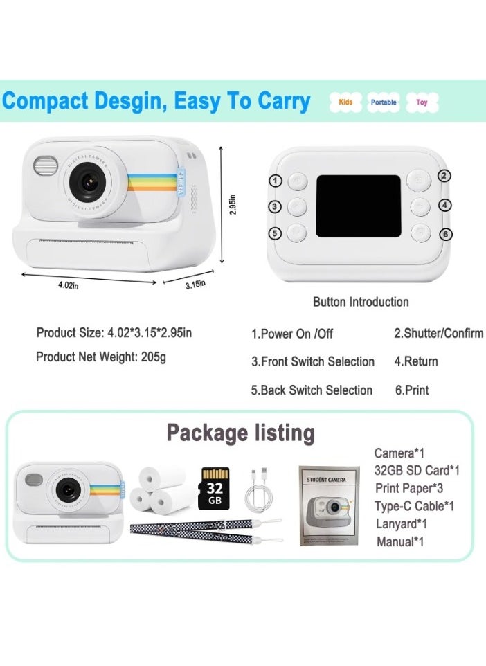 AROAQ Instant Print Camera, 1080P HD Digital Video Camera, Lightweight And Durable Kids Portable Camera. High Capacity Digital Camera With Print Paper 32GB Card And Lanyard, (Black)  - Image 5