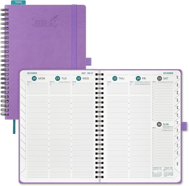 BEZEND Planner 2026-2027 Weekly and Monthly (6" x 8.5" Spiral) Academic Year Daily Calendar with Tabs (Jul 26-Dec 27) Hourly Timeslots, Thick Paper, Storage Pocket, Leather Softcover - Lavender - Image 1