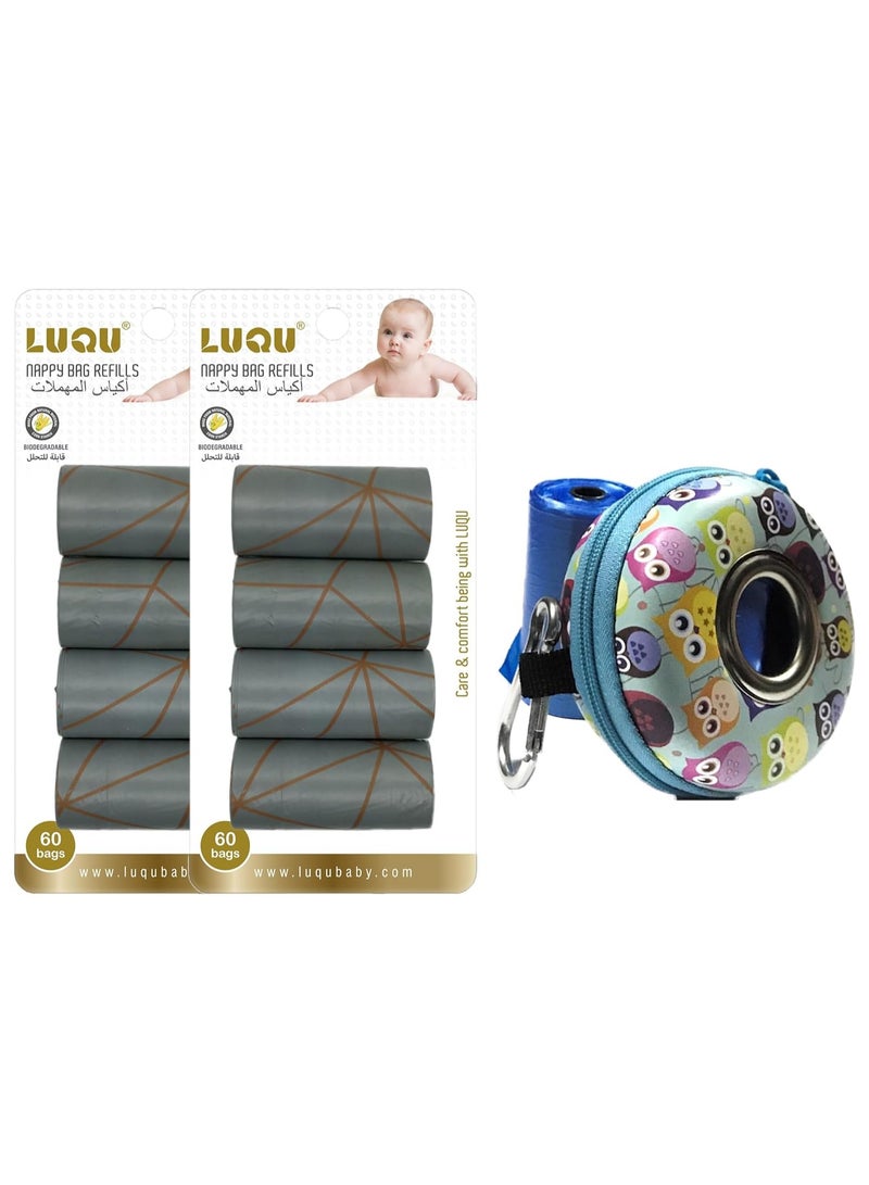 LuQu Biodegradable Waste Bags 10 Refill Rolls/150 Bags With Dispenser Convenient And Quick Diaper Disposal Unscented - Image 1