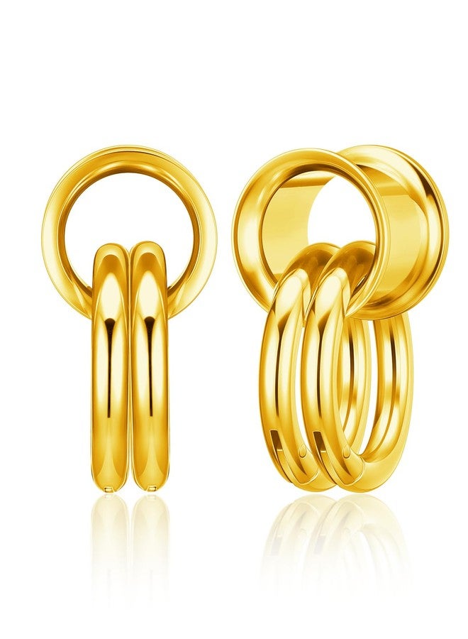 PiercingJ 1 Pair Ear Guages with Rings Ear Weight Plugs Tunnels Hypoallergenic Ear Expander Stretchers 316 Stainless Steel Hoop Earrings Piercing Body Jewelry 00g 10mm - Image 1