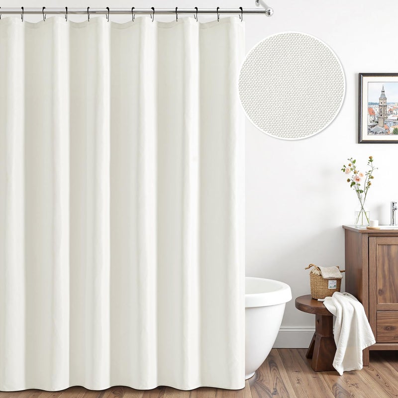 ANRODUO White Extra Long Fabric Shower Curtain, 108 Inch Long Heavy Duty Cloth Shower Curtain Set with 12 Metal Hooks, Waterproof Decor Machine Washable for Bathroom Bathtub Hotel, 72 x 108 - Image 2