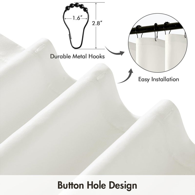 ANRODUO White Extra Long Fabric Shower Curtain, 108 Inch Long Heavy Duty Cloth Shower Curtain Set with 12 Metal Hooks, Waterproof Decor Machine Washable for Bathroom Bathtub Hotel, 72 x 108 - Image 3