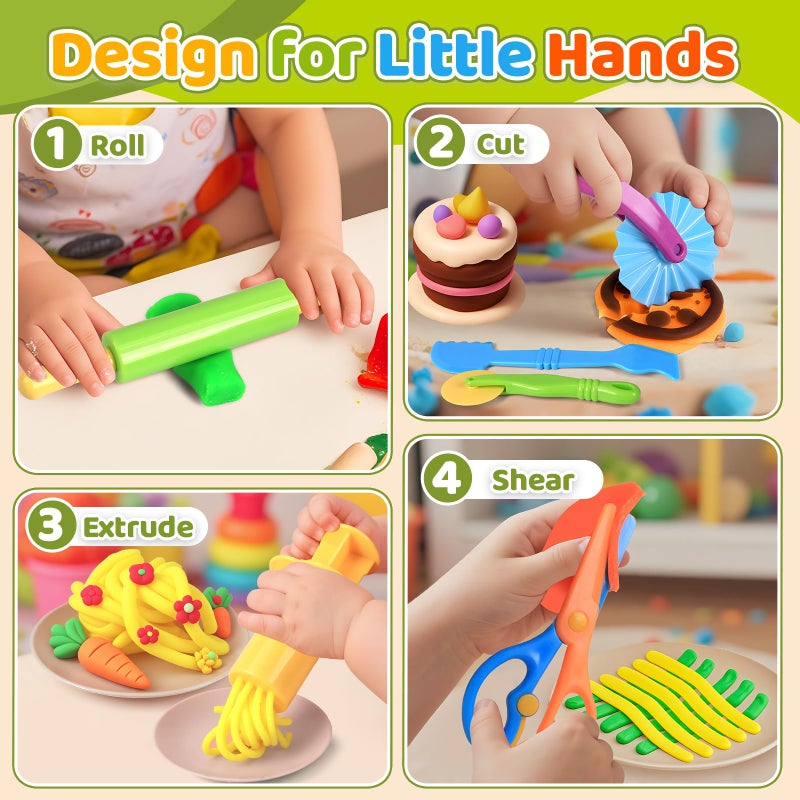 VConejo Dough Play Tools Sets For Kids  22Pcs Clay And Dough Accessories For Toddlers With Storage Box  Silicone Mat  Rolling Pins  Safety Scissors  Mini Knife 3D Dino & Animal Molds  Gift For Boys Girls - Image 2