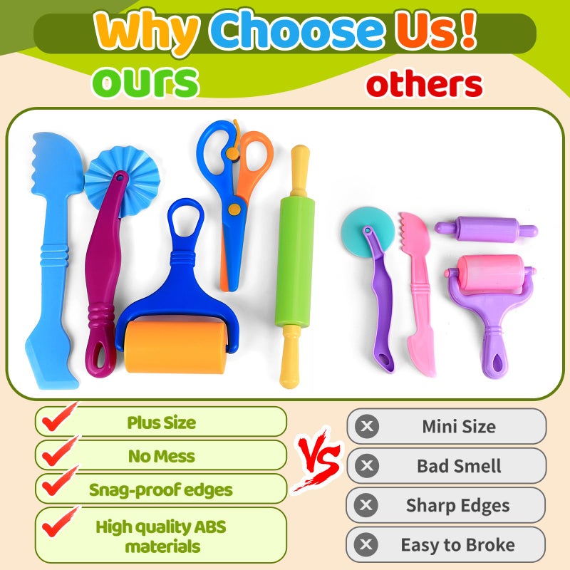 VConejo Dough Play Tools Sets For Kids  22Pcs Clay And Dough Accessories For Toddlers With Storage Box  Silicone Mat  Rolling Pins  Safety Scissors  Mini Knife 3D Dino & Animal Molds  Gift For Boys Girls - Image 3