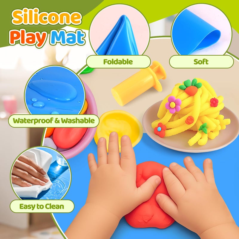 VConejo Dough Play Tools Sets For Kids  22Pcs Clay And Dough Accessories For Toddlers With Storage Box  Silicone Mat  Rolling Pins  Safety Scissors  Mini Knife 3D Dino & Animal Molds  Gift For Boys Girls - Image 5