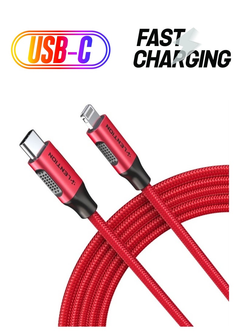 Lention USB C to Lightning iPhone Cable MFi Certified Type C Fast Charging Cord 6.6ft, Nylon Braided Charger Cable Compatible iPhone 13/12/11/Mini/Pro/Max/X/XS/XR/8/SE,iPad Air/Pro/Mini (Red)  - Image 1