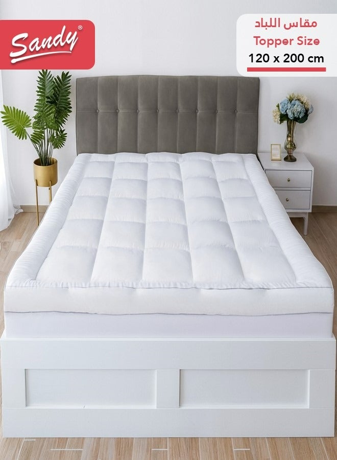 Sandy Super Rich Mattress Topper 1 Pc, Extra Twin Size 120x200+10 cm Thickness, Fitted Sheet Style Up to 35cm, Super Soft Microfiber Fabric, Cloudy Soft Thick Down Alternative Filling - 10 cm Height - Image 1