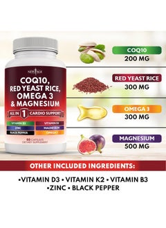 New Age NEW AGE COQ10 200mg Red Yeast Rice 3000mg Omega 3-6-9 3000mg Magnesium Complex 500mg Zinc Vitamin K2 D3 - Heart Health Support Vitamins for Women and Men with Vitamin B3, Coenzyme Q10-180 Count  - Image 3
