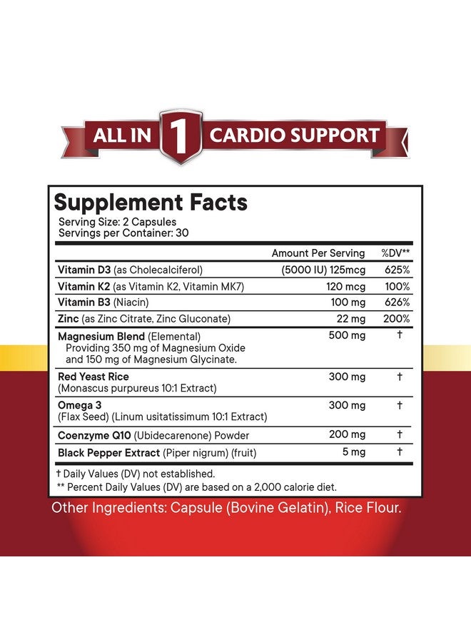 NEW AGE COQ10 200mg Red Yeast Rice 3000mg Omega 3-6-9 3000mg Magnesium Complex 500mg Zinc Vitamin K2 D3 - Heart Health Support Vitamins for Women and Men with Vitamin B3, Coenzyme Q10-180 Count - Image 2