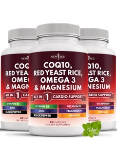 New Age NEW AGE COQ10 200mg Red Yeast Rice 3000mg Omega 3-6-9 3000mg Magnesium Complex 500mg Zinc Vitamin K2 D3 - Heart Health Support Vitamins for Women and Men with Vitamin B3, Coenzyme Q10-180 Count  - Image 1