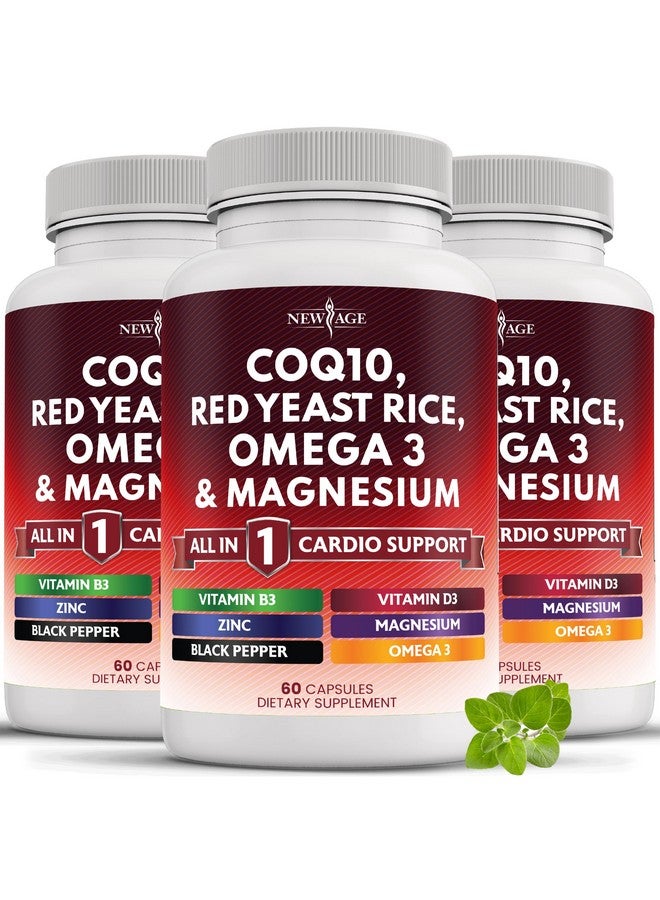NEW AGE COQ10 200mg Red Yeast Rice 3000mg Omega 3-6-9 3000mg Magnesium Complex 500mg Zinc Vitamin K2 D3 - Heart Health Support Vitamins for Women and Men with Vitamin B3, Coenzyme Q10-180 Count - Image 1