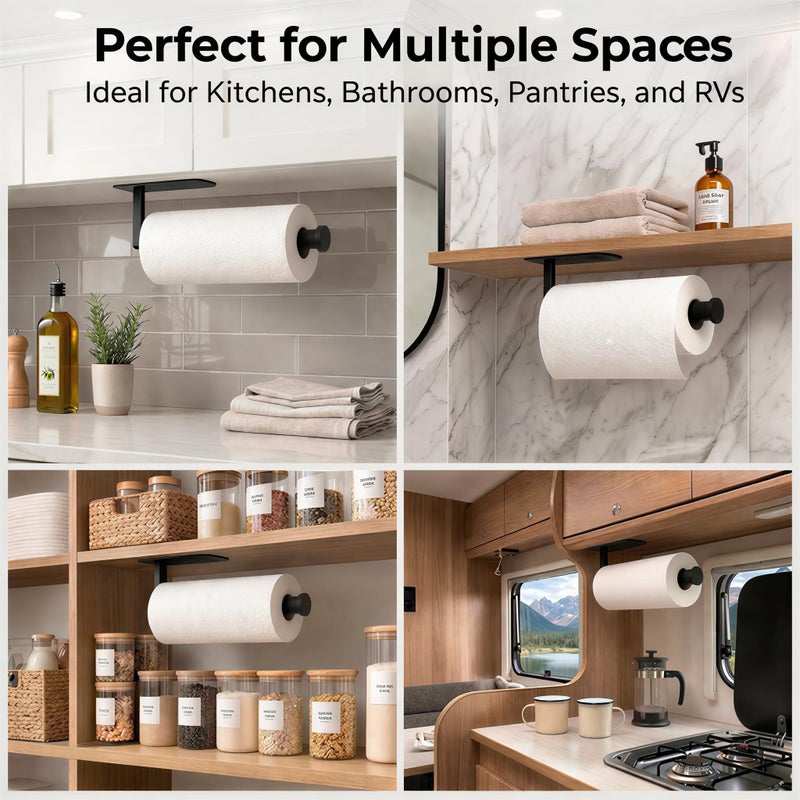 Funvolution Paper Towel Holder Under Cabinet, Self Adhesive or Screw Mount, Fits Most Standard US Paper Towel Rolls, SUS304 Stainless Steel, Black - Image 5