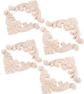 MUXSAM MUXSAM Wooden Carved Appliques Onlays, 8-Pack Unpainted Wood Rosette Carvings Decals Embellishments for Mirror Dresser - Image 1