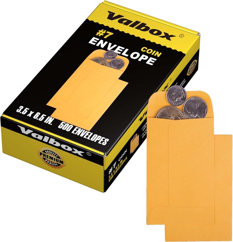 ValBox #7 Coin Envelopes 3.5x6.5 Seed Envelope with Gummed Flap for Home, Garden or Office Use, Brown Kraft Small Parts Envelopes 500 per Box - Image 1