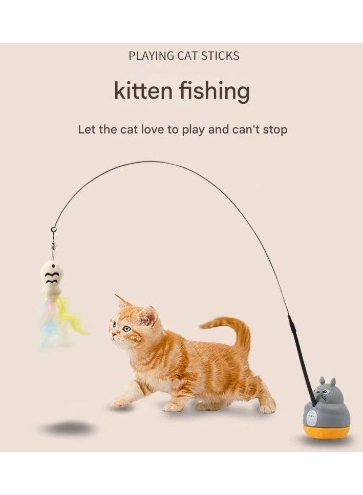 Goolsky New-Style Steel-Wire Long-Rod Feather Rotating Cat Teaser – Self-Entertainment Boredom-Relief Toy for Kittens - Image 1