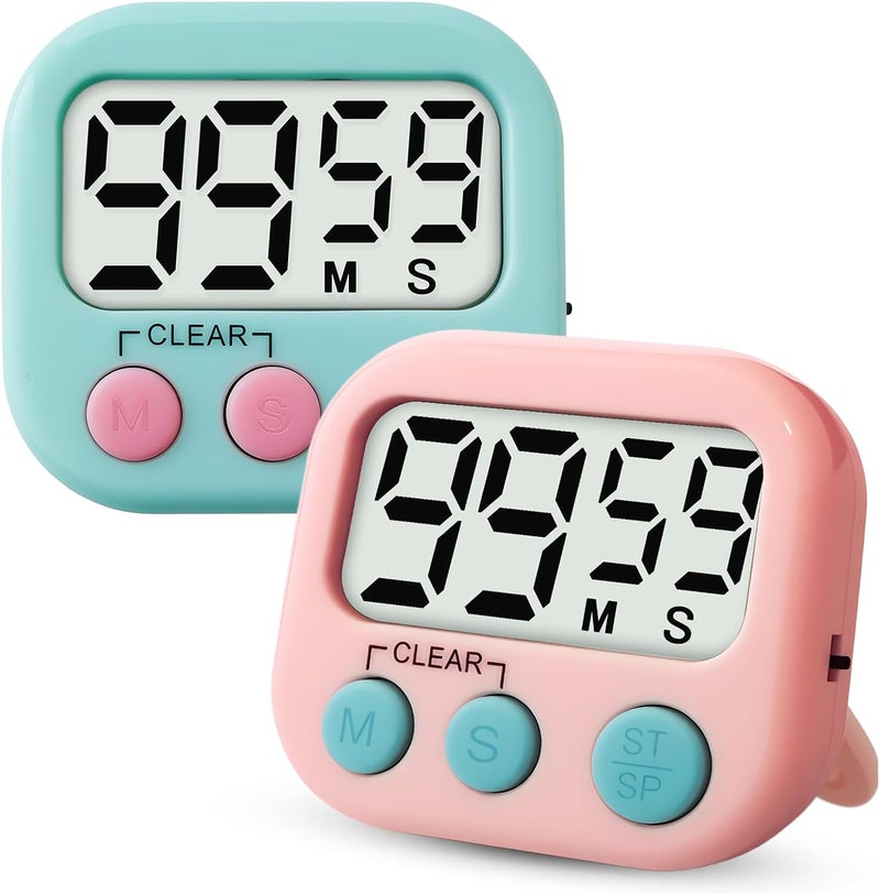 Glochin 2 Pcs Digital Timer for Kids, Magnetic Countdown Kitchen Timer, Upgrade Loud Alarm Timers for Cooking, Kitchen, Exercise, Work, Study, Classroom, Outdoor Activities, Battery not Including - Image 1