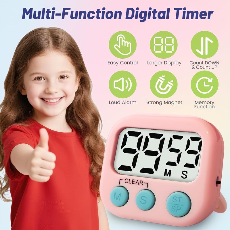 Glochin 2 Pcs Digital Timer for Kids, Magnetic Countdown Kitchen Timer, Upgrade Loud Alarm Timers for Cooking, Kitchen, Exercise, Work, Study, Classroom, Outdoor Activities, Battery not Including - Image 3
