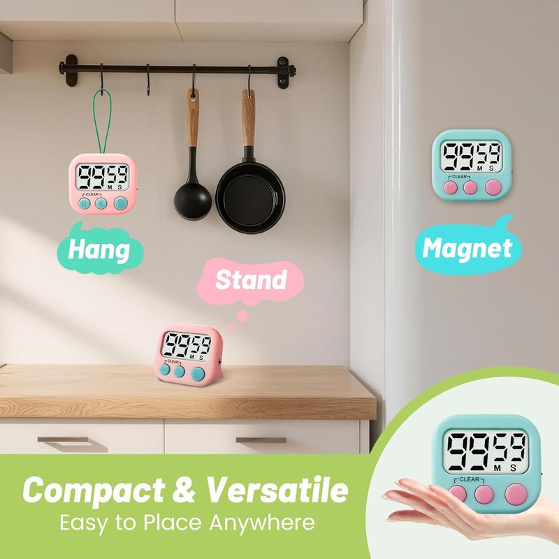 Glochin 2 Pcs Digital Timer for Kids, Magnetic Countdown Kitchen Timer, Upgrade Loud Alarm Timers for Cooking, Kitchen, Exercise, Work, Study, Classroom, Outdoor Activities, Battery not Including - Image 4
