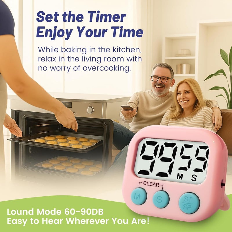 Glochin 2 Pcs Digital Timer for Kids, Magnetic Countdown Kitchen Timer, Upgrade Loud Alarm Timers for Cooking, Kitchen, Exercise, Work, Study, Classroom, Outdoor Activities, Battery not Including - Image 5