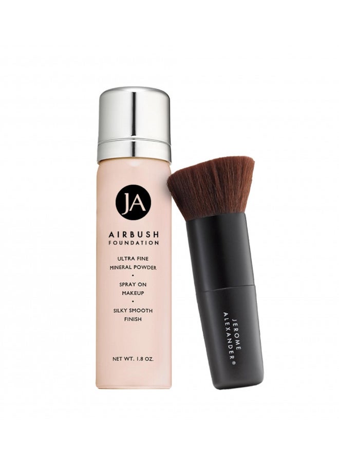 Jerome Alexander MagicMinerals AirBrush Foundation by Jerome Alexander 2pc Set with Airbrush Foundation and Kabuki Brush - Spray Makeup with Anti-aging Ingredients for Smooth Radiant Skin (Light Medium)  - Image 1