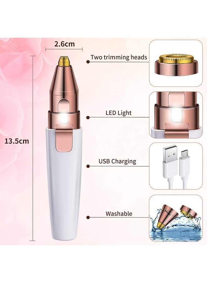 ماكينة تشذيب الحواجب الكهربائية USB 2 في 1 لإزالة شعر الوجه، وماكينة حلاقة للوجه قابلة لإعادة الشحن، تشذيب الحواجب وجهاز إزالة الشعر الآمن تمامًا مع ضوء للأنف والشفتين والوجه والجسم والحواجب وإزالة شعر الوجه للنساء - Image 4