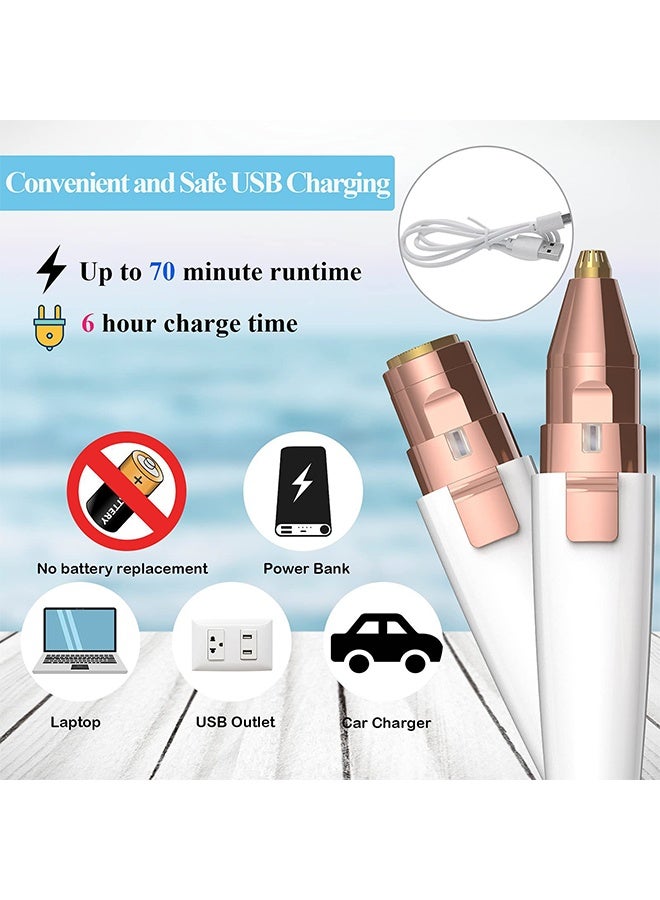ماكينة تشذيب الحواجب الكهربائية USB 2 في 1 لإزالة شعر الوجه، وماكينة حلاقة للوجه قابلة لإعادة الشحن، تشذيب الحواجب وجهاز إزالة الشعر الآمن تمامًا مع ضوء للأنف والشفتين والوجه والجسم والحواجب وإزالة شعر الوجه للنساء - Image 3