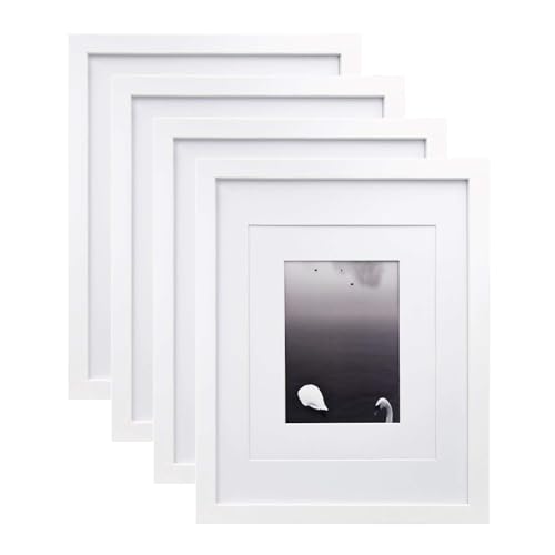 Egofine 11x14 Picture Frames Set of 4 Made of Solid Wood Covered by Plexiglass 5x7 and 8x10 with Mat or 11x14 without Mat for Table Top Display and Wall Mounting Photo Frame White