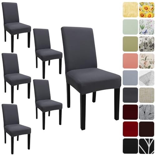 Keyroal Dining Room Chair Covers Set of 6 Stretch Solid Color Parsons Chair Slipcovers Spandex Removable Washable Kitchen Chair Protector Cover for Dining Room Hotel CeremonyGrey - Image 1