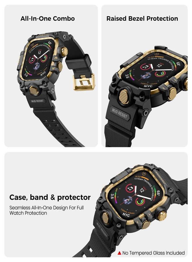 امباند حافظة amBand متينة مع سوار لساعة Apple Watch مقاس 44 مم، متوافقة مع iWatch Series SE 3/SE الجيل الثاني/SE/6/5/4، غطاء ممتص للصدمات بدرجة عسكرية، سوار تكتيكي للرجال، أسود ذهبي - Image 4