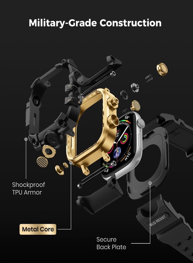 امباند حافظة amBand متينة مع سوار لساعة Apple Watch مقاس 44 مم، متوافقة مع iWatch Series SE 3/SE الجيل الثاني/SE/6/5/4، غطاء ممتص للصدمات بدرجة عسكرية، سوار تكتيكي للرجال، أسود ذهبي - Image 5