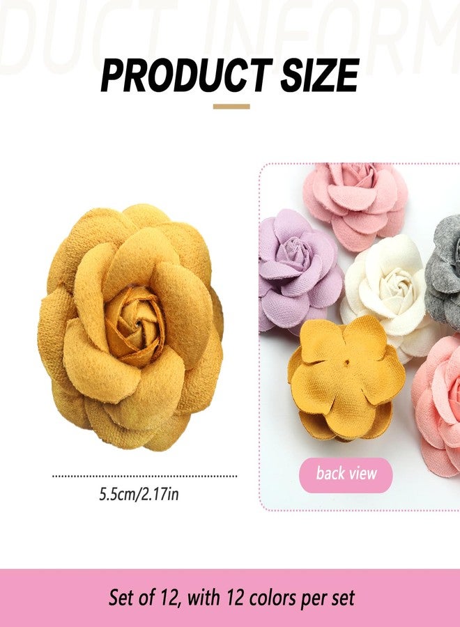 vipolish 12 Pcs 2.16 Inch Assorted Color Woolen Fabric Flower Embellishment Heads Cloth Camellia Flower Supplement DIY for Headband Garment Shoes Hat Bag Decoration Hand Crafts Accessories - Image 3
