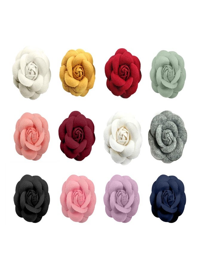 vipolish 12 Pcs 2.16 Inch Assorted Color Woolen Fabric Flower Embellishment Heads Cloth Camellia Flower Supplement DIY for Headband Garment Shoes Hat Bag Decoration Hand Crafts Accessories - Image 1