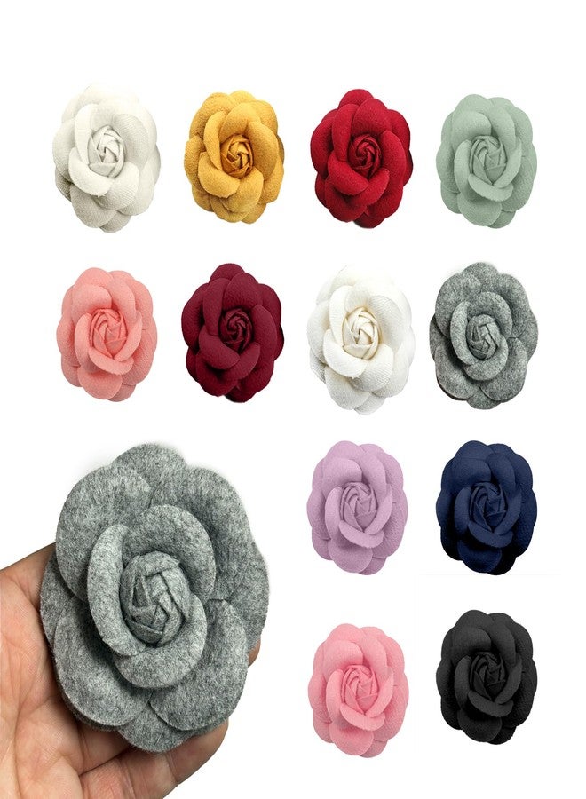 vipolish 12 Pcs 2.16 Inch Assorted Color Woolen Fabric Flower Embellishment Heads Cloth Camellia Flower Supplement DIY for Headband Garment Shoes Hat Bag Decoration Hand Crafts Accessories - Image 2
