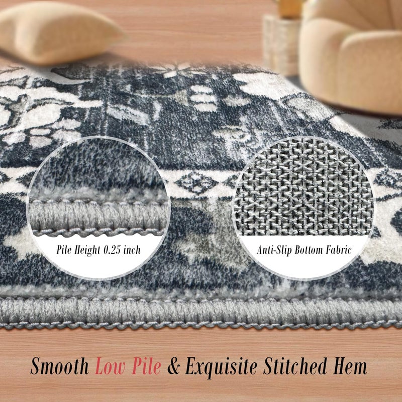 RUGSURE 5x7 Washable Area Rugs - Perfect Resistant Rug for Living Room, Bedroom, Kids Room, Nursery - Stain & Water Resistant Non-Slip, Pet & Child Friendly, Vintage Tribal Area Rugs (Grey, 5'x7') - Image 3