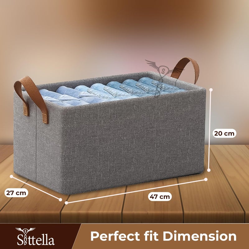 SITTELLA 4 Pieces Foldable Wardrobe Organizer with Durable Handle Stuff Storage Box Closet Drawer Organizers for Clothes Toys Books Blanket Grey - Image 2